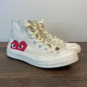 Comme des Garcons Play Converse Chuck 70 High White Red Heart Mens 6 Womens 8